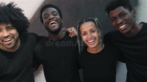 Happy Group Of Multiracial People Having Fun Laughing On Camera Stock