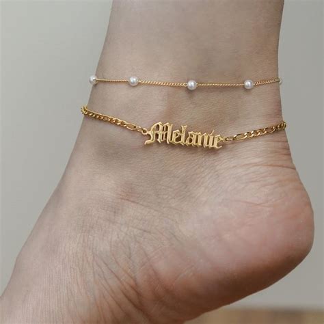 Personalized Gift For Her Gold Name Anklet Old English Name Anklet