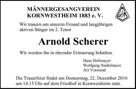 Traueranzeigen Von Arnold Scherer Stuttgart Gedenkt De