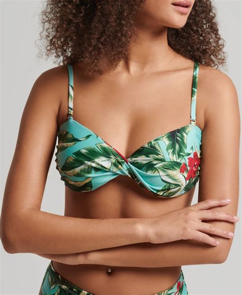 Womens Vintage Twist Bandeau Bikini Top In Mint Indo Leaf Superdry Uk