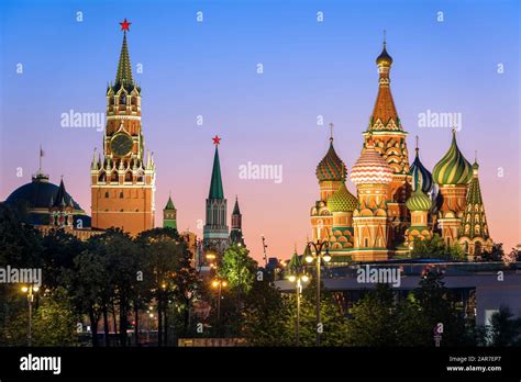 Moscow Kremlin And St Basil`s Cathedral At Night Russia This Place Is