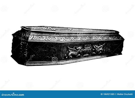 Coffin Hand Carved Original Vintage 1880s Victorian Age Illustration