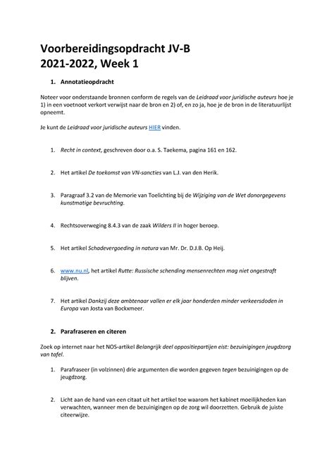 Juva B Week Hw Niet Uitgewerkt Juridische Vaardigheden Academische