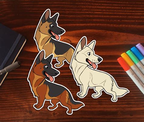 German Shepherd Sticker Chibi Puppy Dog Vinyl Hand Drawn Etsy