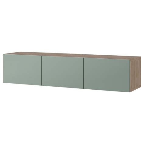 BestÅ Tv Unit With Doors Walnut Effect Light Gray Notviken Gray Green