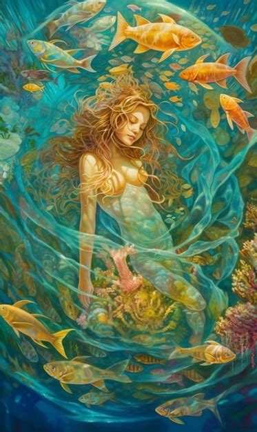 Premium Ai Image A Mermaid Is Surrounded By Fish And Goldfish