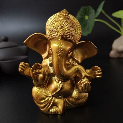 Hand Made Shree Ganesha Gold Shining Statue Buy Indian Traditional