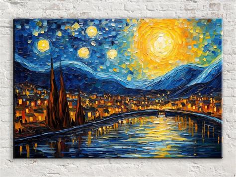 Van Gogh Starry Night Canvas Print, Wall Art, Modern Reimagination ...