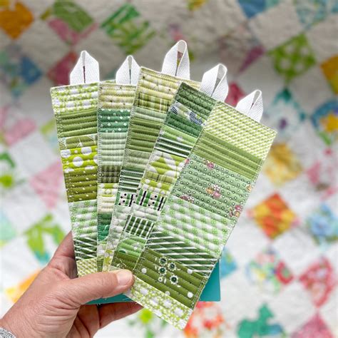 quilted bookmarks  greens set   quilted fabric page keepers