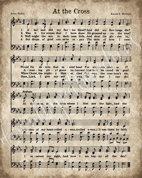 At the cross print hymn printable vintage sheet music etsy – Artofit