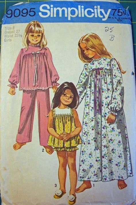 Vintage Simplicity Pattern Girls Size 8 Pajamas 3 Styles Uncut 1970