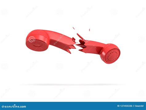 3d Rendering Of A Red Retro Phone Receiver Broken In Half On A White