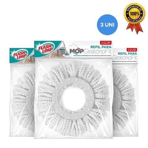 Refil Mop Giratorio Fit Kit 3 Uni RMOP5011 Flash Limp Escorrega o Preço