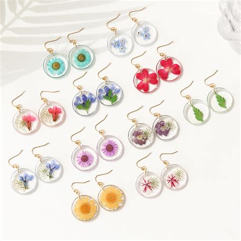 Custom Preserved Dried Flower Resin Jewelry Earrings Stainless Steel ...