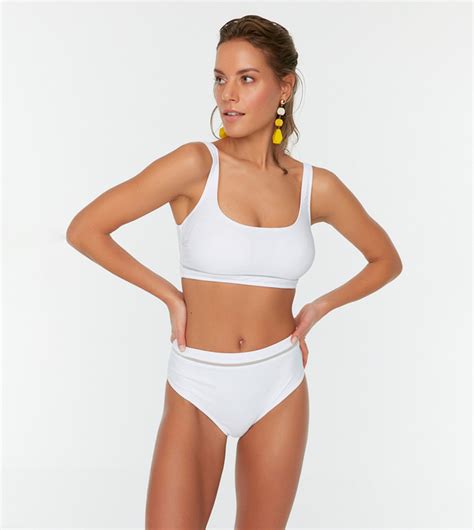 Buy Trendyol Mesh Detailed High Waist Bikini Brief In White Thstreet