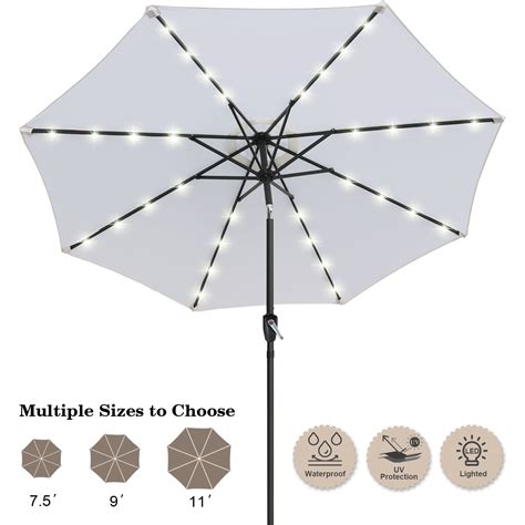 Abccanopy Heavy Duty 9ft Solar Powered Led Patio Umbrella With Tilt Crank And Large Garden