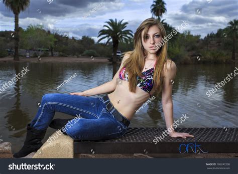 Sexy Model Posing Bikini Top Jeans Stock Photo Shutterstock