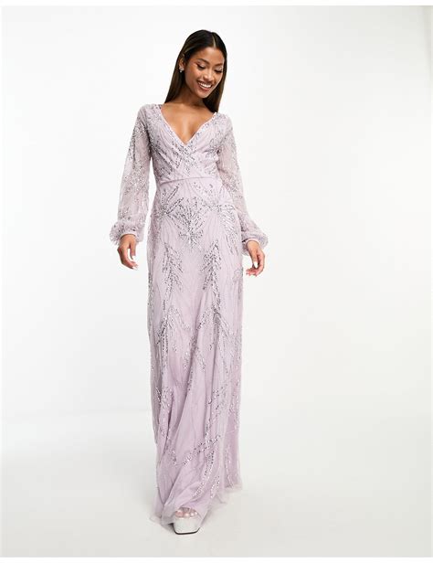 Beauut Bridesmaid Embellished Wrap Front Maxi Dress In Pink Lyst