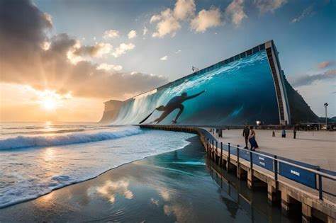 Premium AI Image | A surfer rides a wave at sunset.