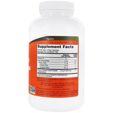 Psyllium Casca Husk Mg Now Foods Capsulas Now Suplementos