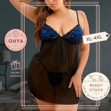 Plus Size Xl Xl Xl Xl Sexy Nightwear Lingerie Blue Cup Black Babydoll Dress Baju Tidur
