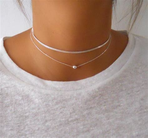 Silver Set Of 2 Chokers Layered Set Of Two Sterling Silver Etsy Jewelry Outfit Cute Jewelry