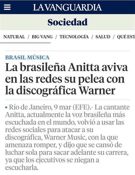 Anitta Press Fan Account On Twitter La Vanguardia One Of Spain S