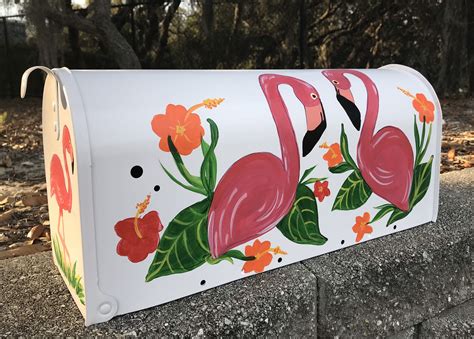 Hand Painted Mailbox Pink Flamingos Tropical Birds Florida Etsy In