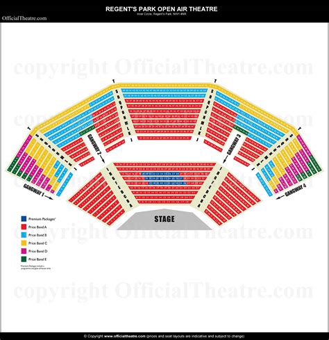 Regents Park Open Air Theatre London seat map and prices