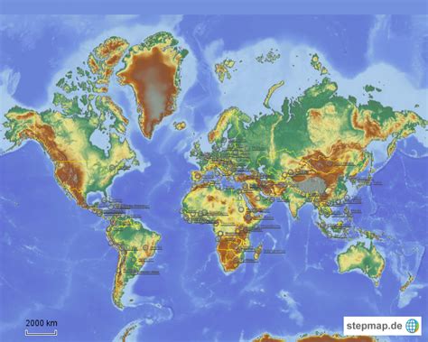 StepMap Weltkarte mit Hauptstädten Landkarte für Welt