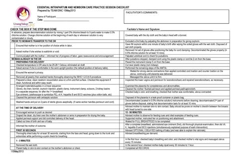 Performance Checklist Einc Essential Intrapartum And Newborn Care