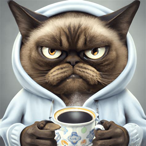 Grumpy Cat With Coffee · Creative Fabrica