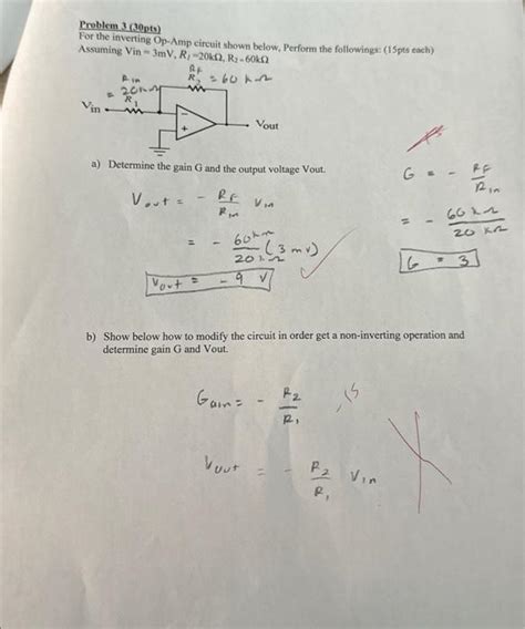 Solved Problem 330pts For The Inverting Op Amp Circuit