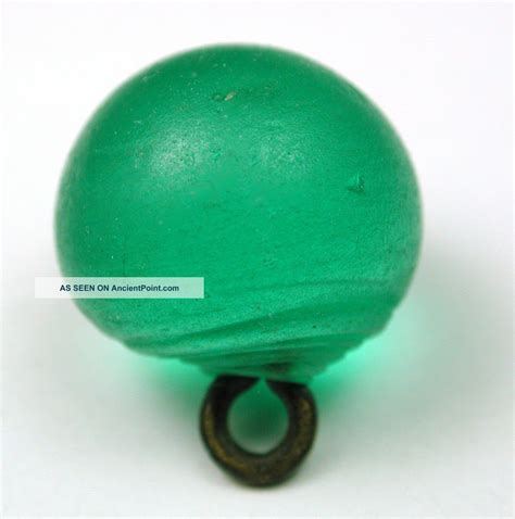 Antique Glass Ball Button Green Color Swirl Back Circa S Vintage