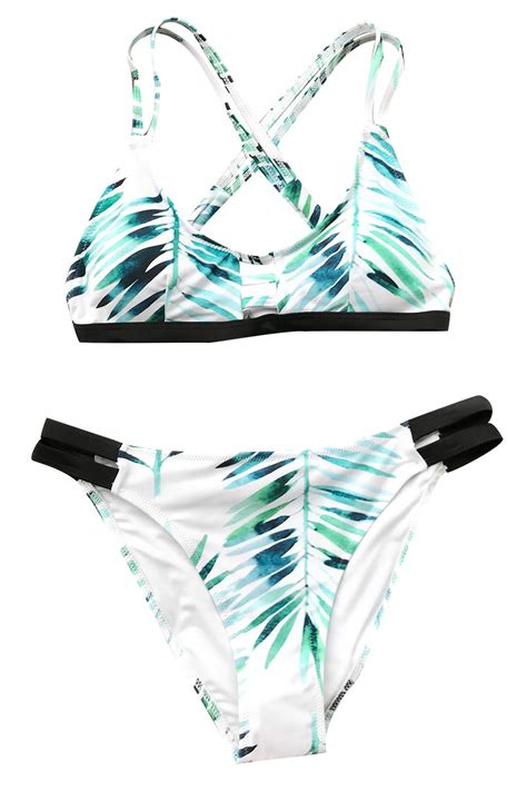 Cupshe Womens Bamboo Leaves Print Bikini Crisscross Padded Swimsuit