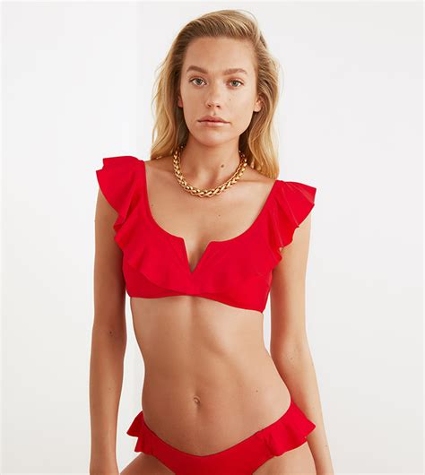 Buy Trendyol Frilly V String Bikini Top In Red 6thStreet UAE