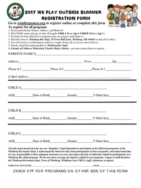 Fillable Online Printable Registration Form Winthrop Ymca Fax Email