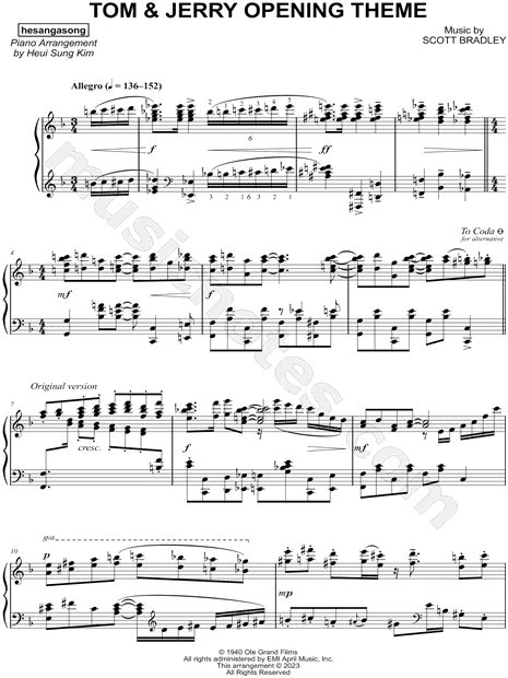 hesangasong "Tom and Jerry Cartoon Theme" Sheet Music (Piano Solo) in F ...