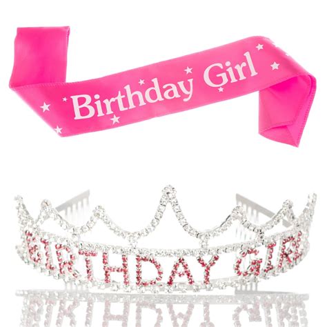 Birthday Girl Tiara And Sash Bundle Rhinestone Silver Pink