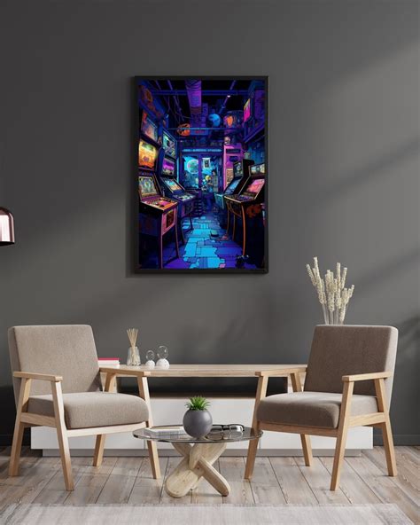 Cyberpunk Retro Arcade Print, Cyber Punk Wall Art Arcade Room Poster ...