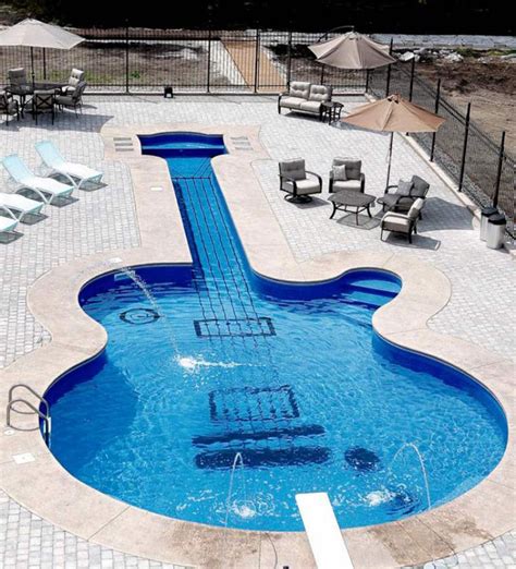 62' Long Swimming Pool Shaped Like a Les Paul Guitar