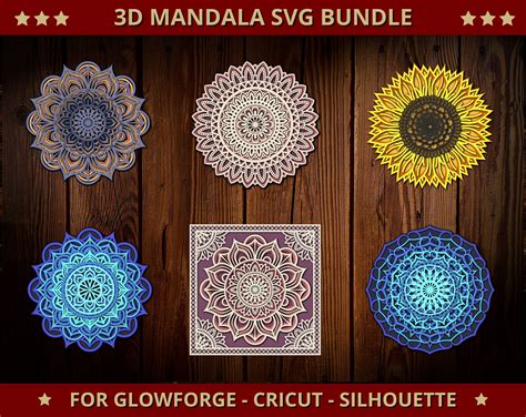 Mandala SVG files 3D Mandala Svg Bundle for Glowforge Laser | Etsy