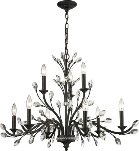 Crystal Branches 9 Light Chandelier Burnt Bronze Traditional