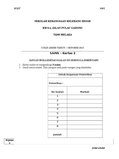 PDF Soalan Akhir Tahun Sains K2 T4 Format Baru DOKUMEN TIPS