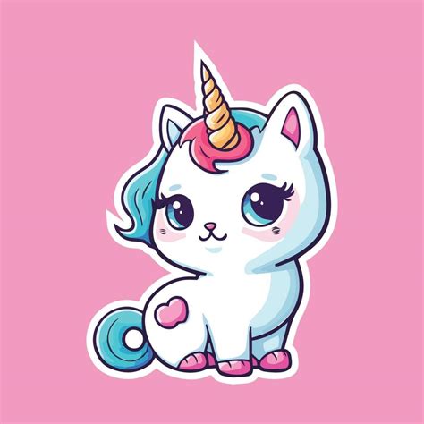 Kawaii Cat cartoon in unicorn vector on rainbow cute animal pastel color hand drawn isolated on ...