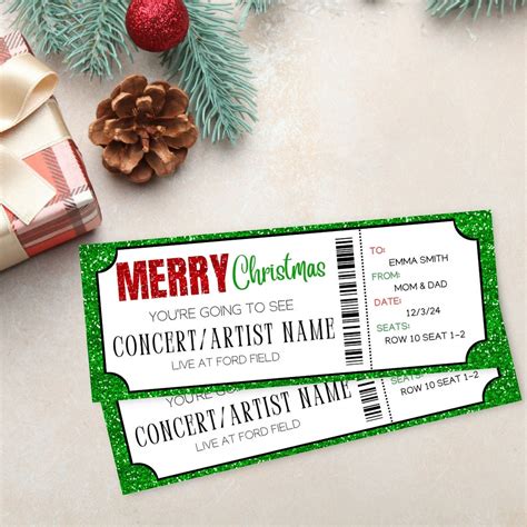 Christmas Concert Ticket Template Editable Surprise Xmas T Card Concert Ticket T Event