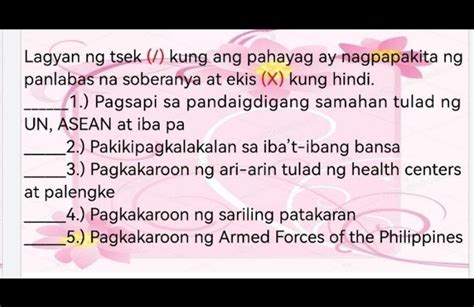 Lagyan Ng Tsek Kung Ang Pahayag Ay Nagpapakita Ng Panlabas Na