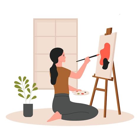 Ilustração do conceito de artista feminina pintando na tela enquanto