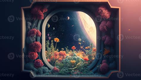 flower garden in galaxy, digital art illustration, Generative AI ...