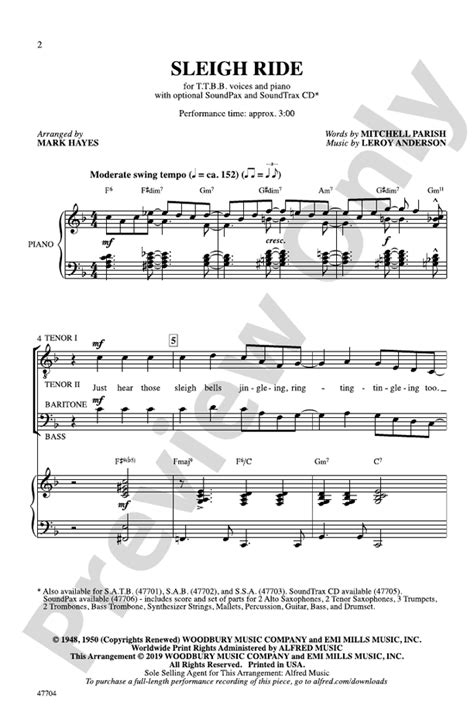 Sleigh Ride: TTBB Choral Octavo: Leroy Anderson - Digital Sheet Music ...